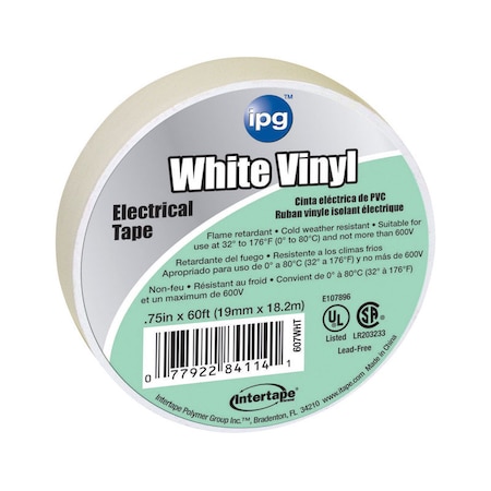Intertape IPG .75 in. W X 60 ft. L White Vinyl Electrical Tape 607WHT
